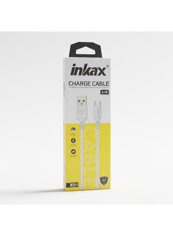 Inkax USB 2.0 to Type-C Charging & Data Cable 3.1A, 1 Meter Length, Fast Charging & High-Speed Sync, USB-A to USB-C Connector, Durable White Design for Smartphones, Tablets & Type-C Devices - Image 3